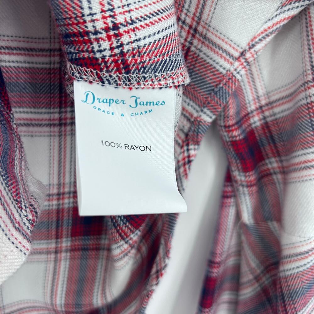 Draper James Plaid Button Front Blouse Red White Blue Size 10 Classic Preppy - Picture 8 of 12